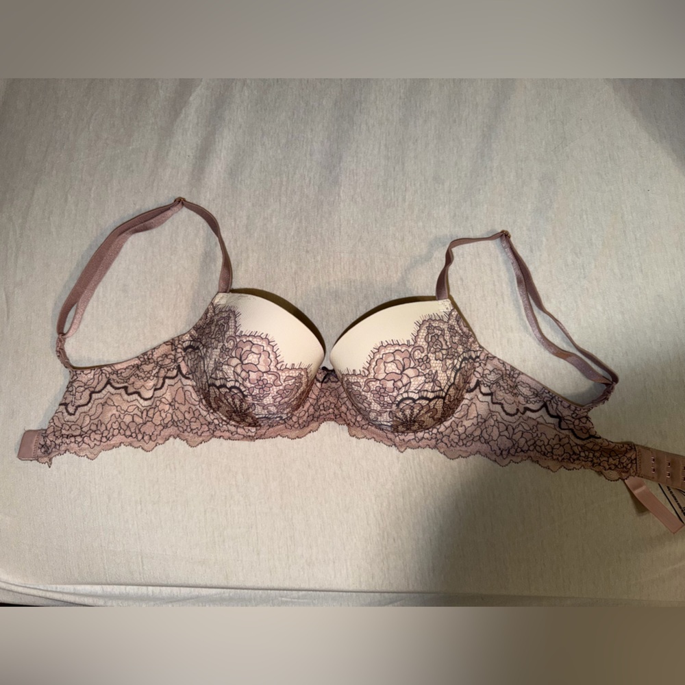 Victoria's Secret Rose Lace Push-Up Bra in Blush and Cream